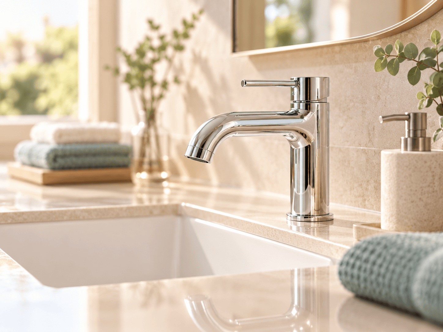 Clean chrome tap on a washbasin