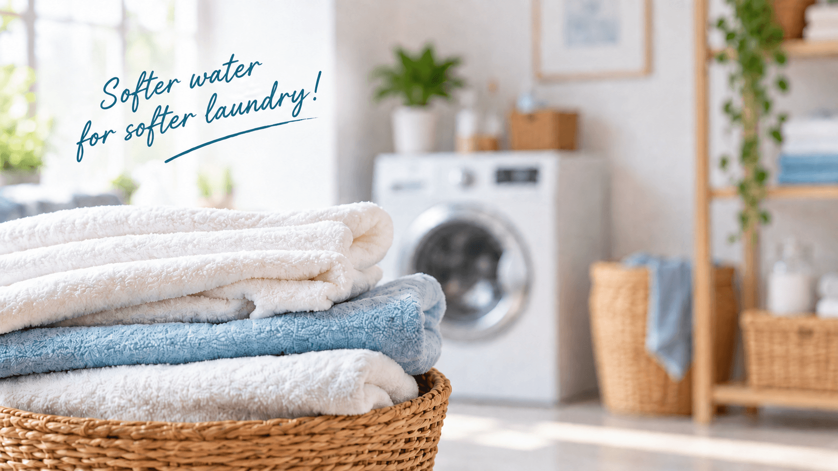 Towels in a basket: softer water for softer laundry.